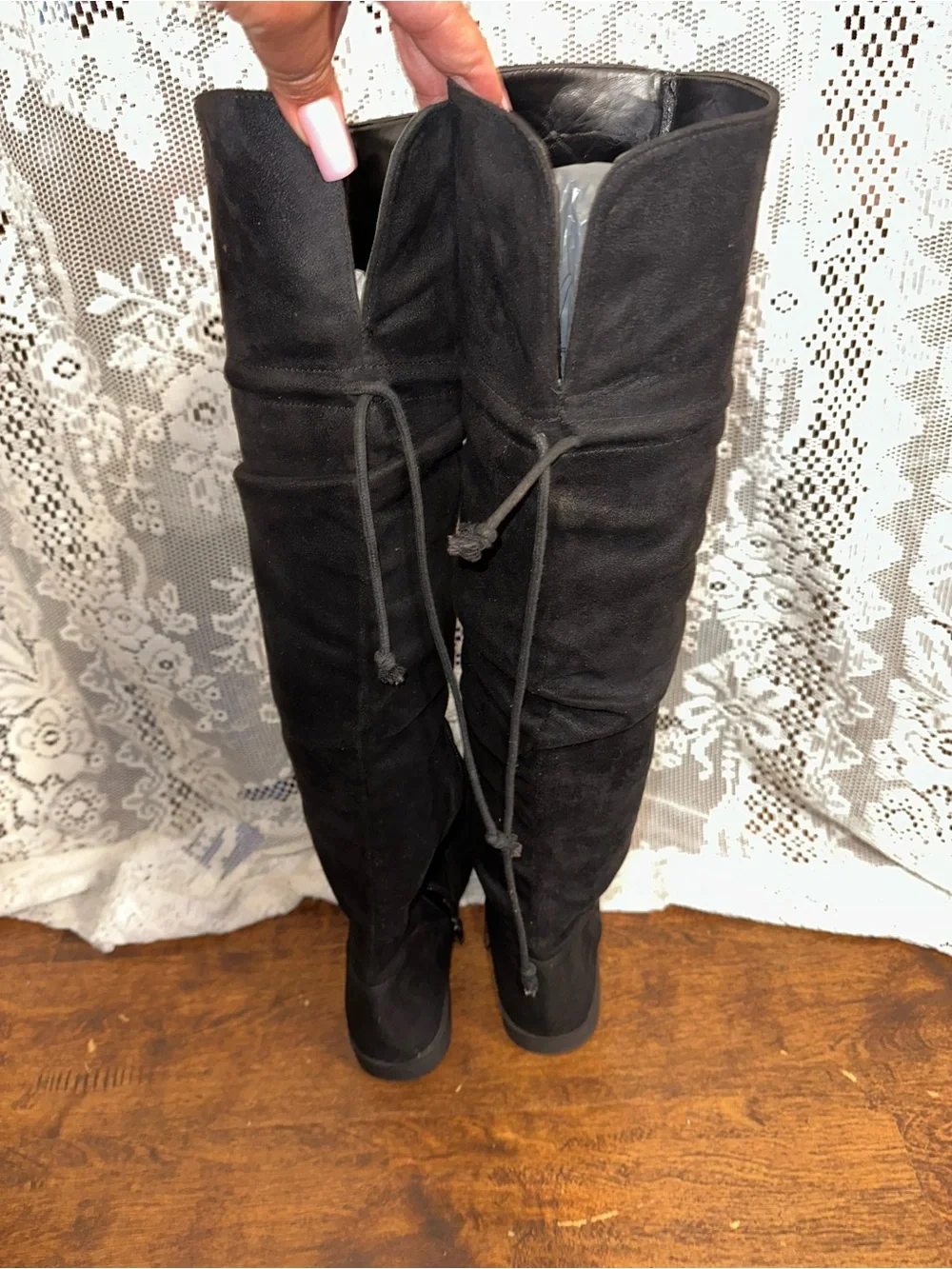 Black Over-the-Knee Women's Boots - Suede-Look Tall Boot